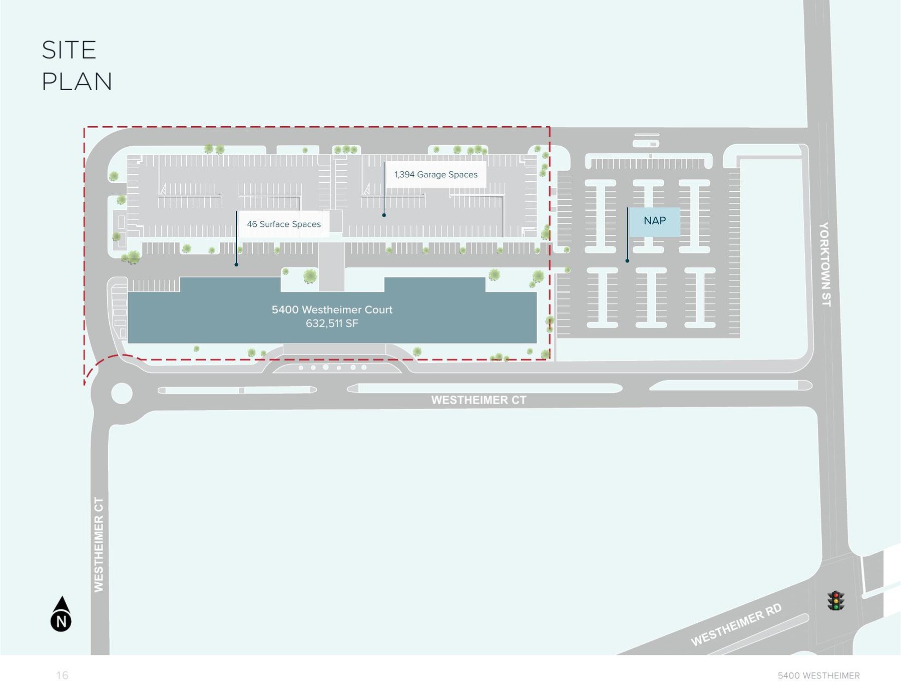 Site plan of the 6.43-acre 5400 Westheimer Court property